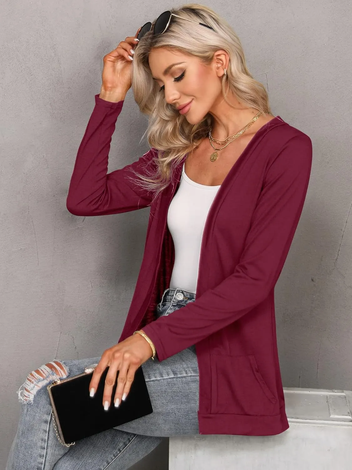 WLLW Womens Long Sleeve Open Front Back Cut Out Skull Cardigan Tops
