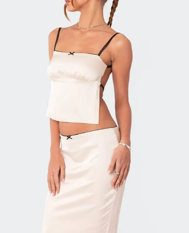 Women Y2K Ruffle 2 Piece Skirt Set Sleeveless Tube Crop Top Y2k Sexy Mesh See Through Cutout Maxi Skirt Clubwear