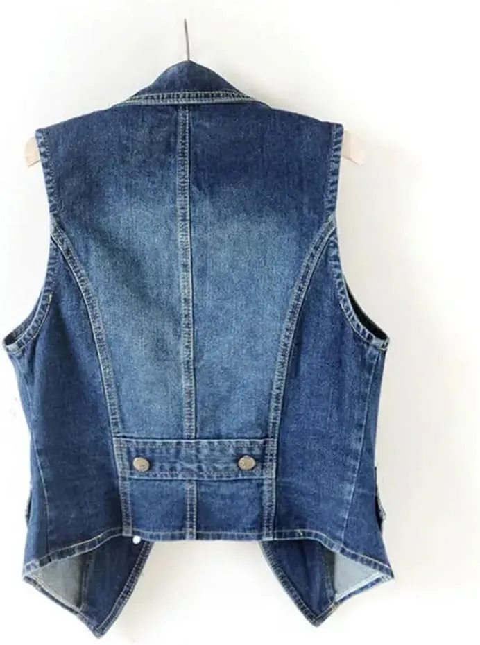 Women's All Season Denim Vest Sleeveless Casual Short Jeans Waistcoat Jacket