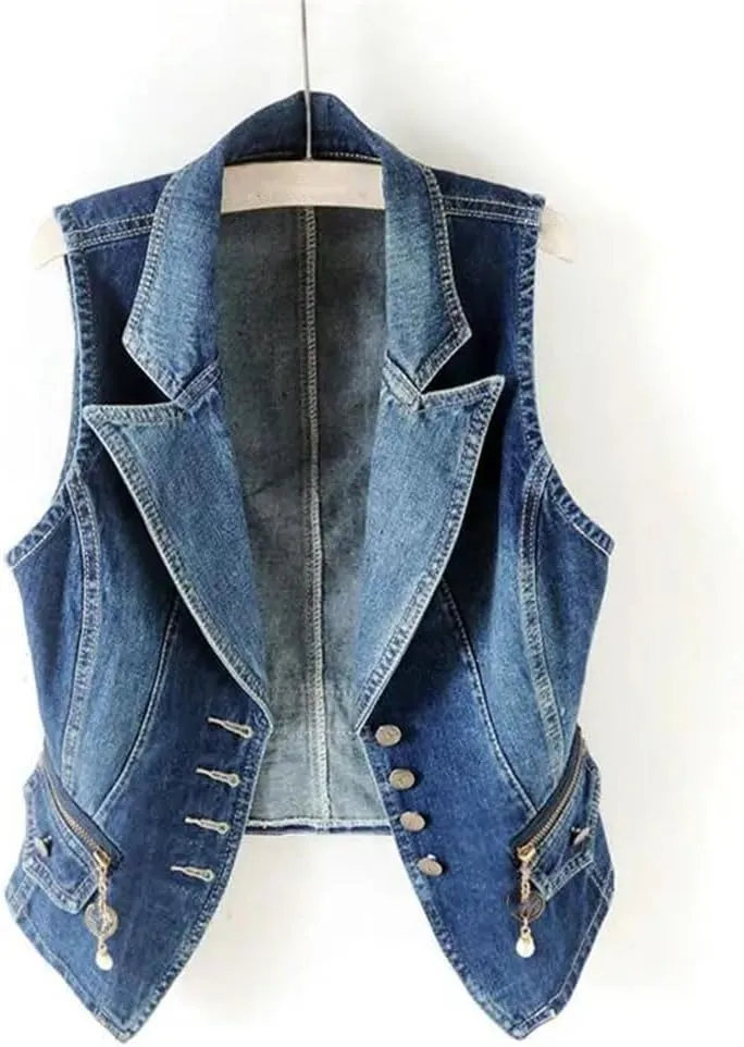 Women's All Season Denim Vest Sleeveless Casual Short Jeans Waistcoat Jacket