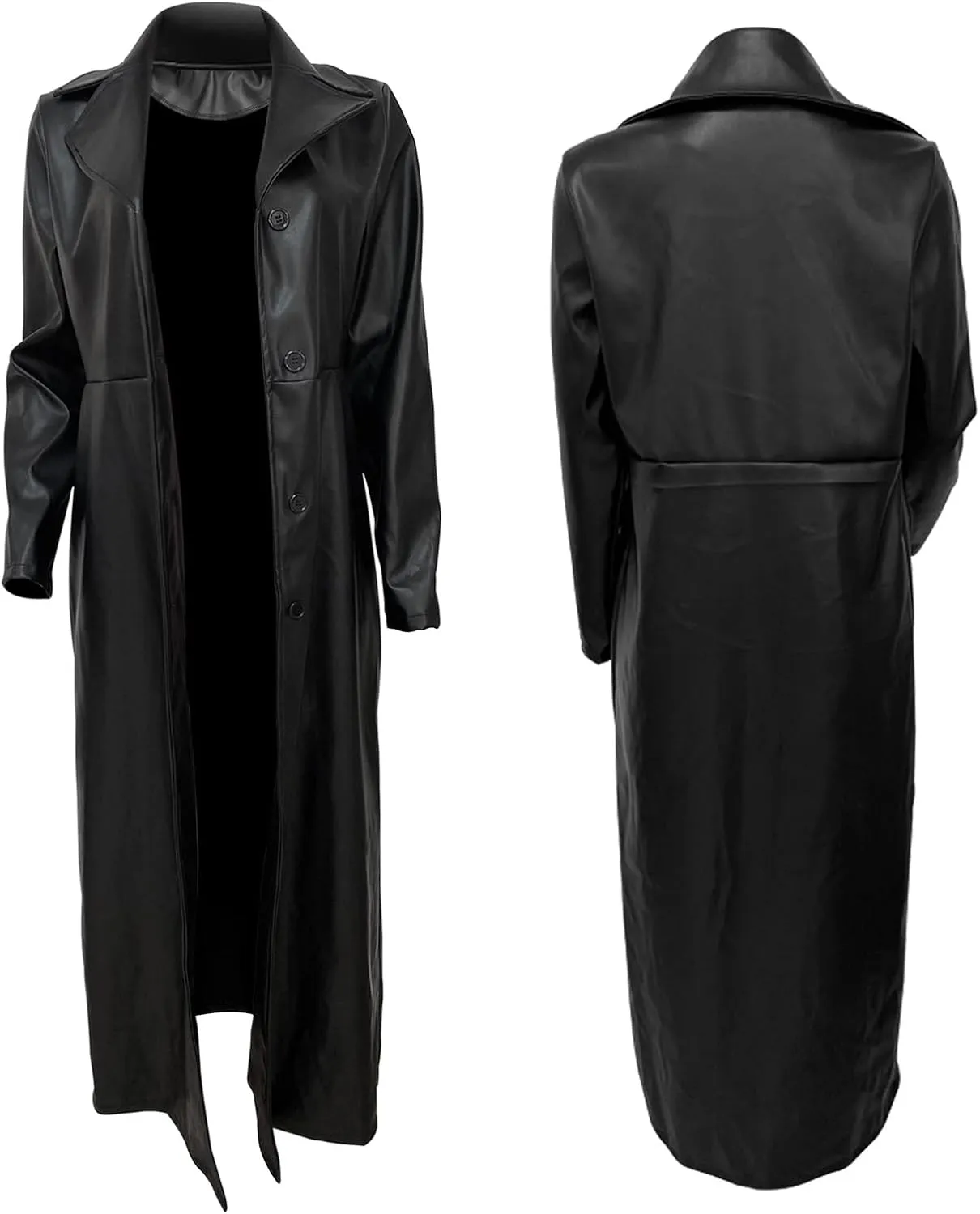 Women's Casual Faux Leather Jacket Lapel Long Sleeve Button Up Pu Long Trench Coat Windbreaker