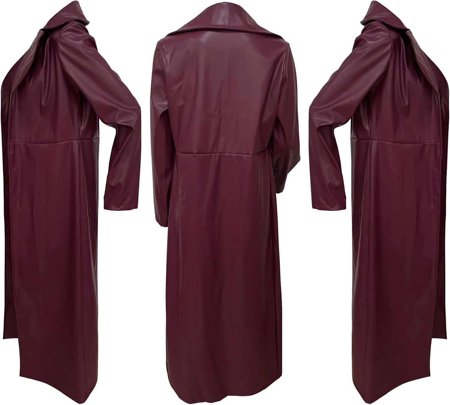 Women's Casual Faux Leather Jacket Lapel Long Sleeve Button Up Pu Long Trench Coat Windbreaker