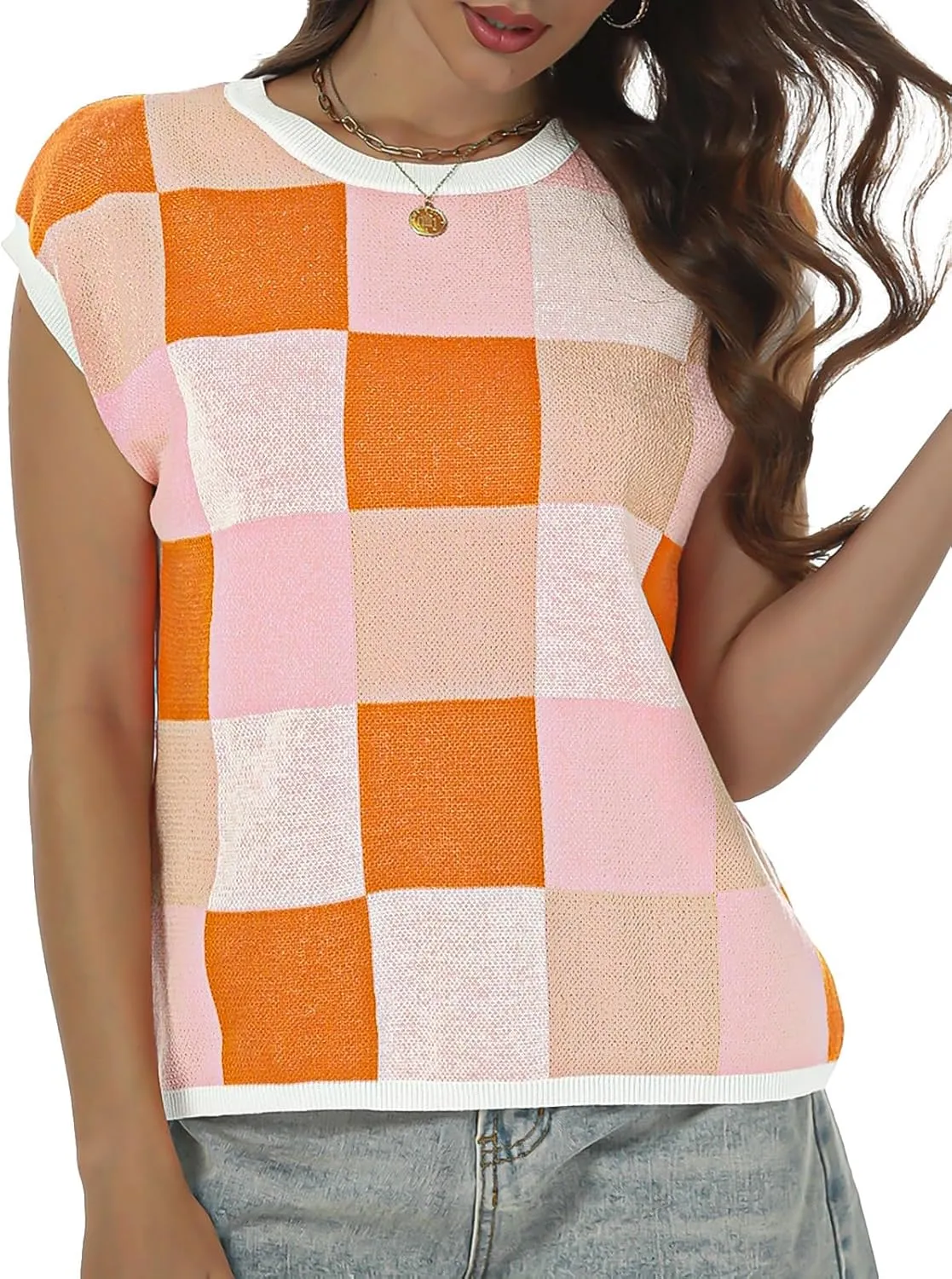 Women's Crop Tops Cap Sleeve Crew Neck Color Block Going Out Lightweight Sweater Tops