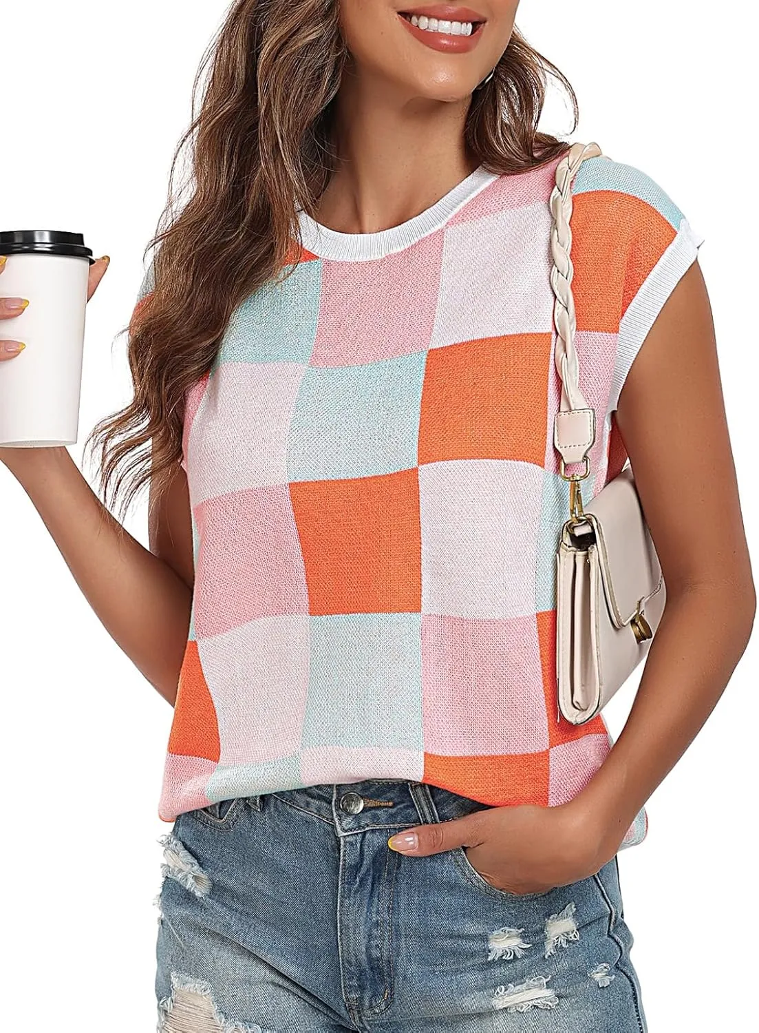 Women's Crop Tops Cap Sleeve Crew Neck Color Block Going Out Lightweight Sweater Tops
