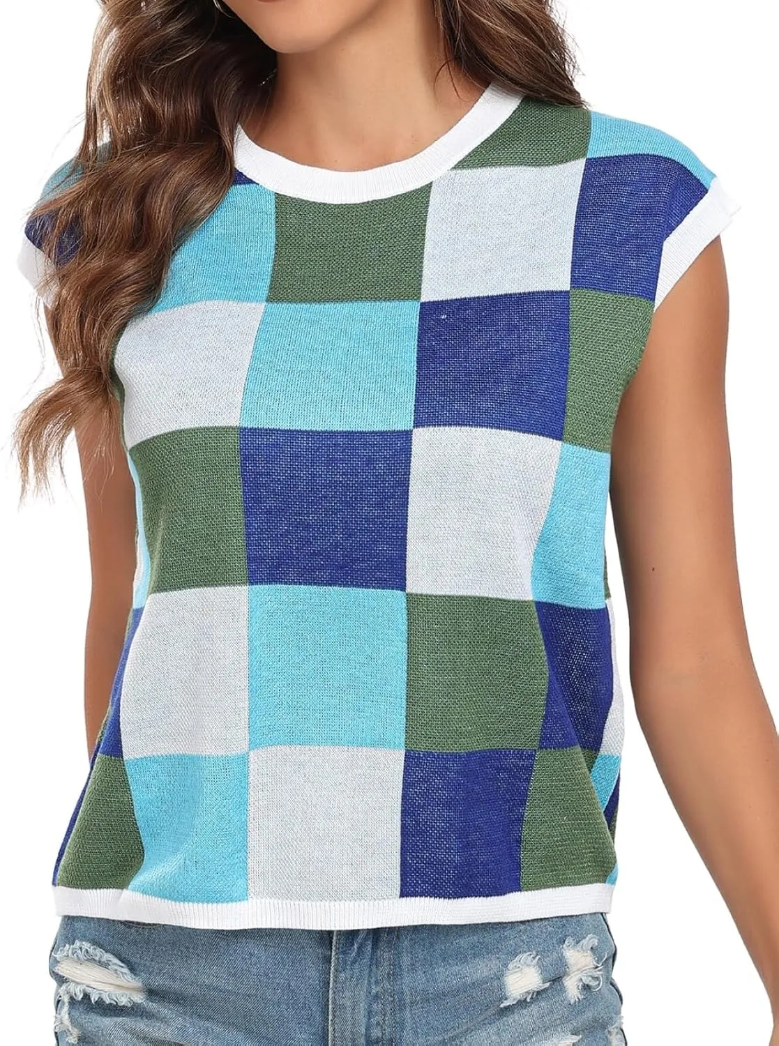 Women's Crop Tops Cap Sleeve Crew Neck Color Block Going Out Lightweight Sweater Tops