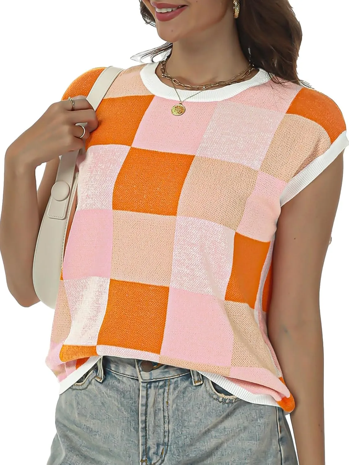 Women's Crop Tops Cap Sleeve Crew Neck Color Block Going Out Lightweight Sweater Tops