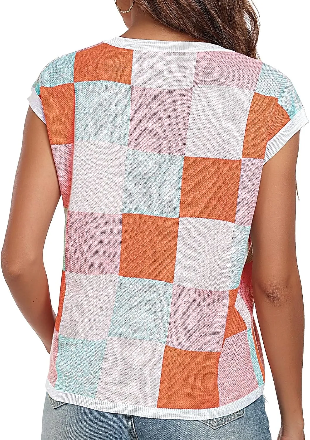 Women's Crop Tops Cap Sleeve Crew Neck Color Block Going Out Lightweight Sweater Tops