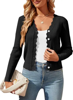 Womens Cropped Cardigan Knit Shrugs for Dresses Tops V Neck Button Down Cardigans Sweaters
