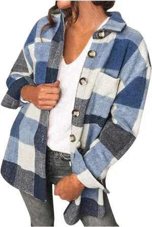 Womens Fashion Plaid Shacket Button Down Long Sleeve Shirts Casual Loose Fit Jacket Womens Tops Spring Fall Outfits