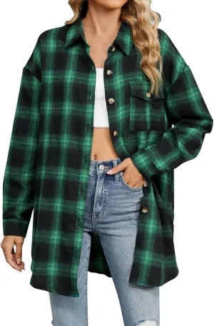 Womens Fashion Plaid Shacket Button Down Long Sleeve Shirts Casual Loose Fit Jacket Womens Tops Spring Fall Outfits