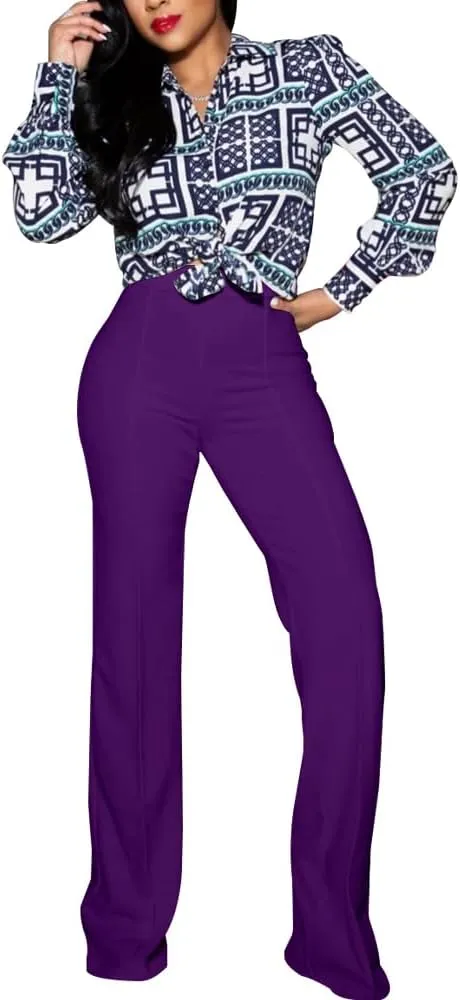 Women's High Waisted Stretchy Bootcut Pull On Dress Pants Casual Work Pants Fitted Trousers