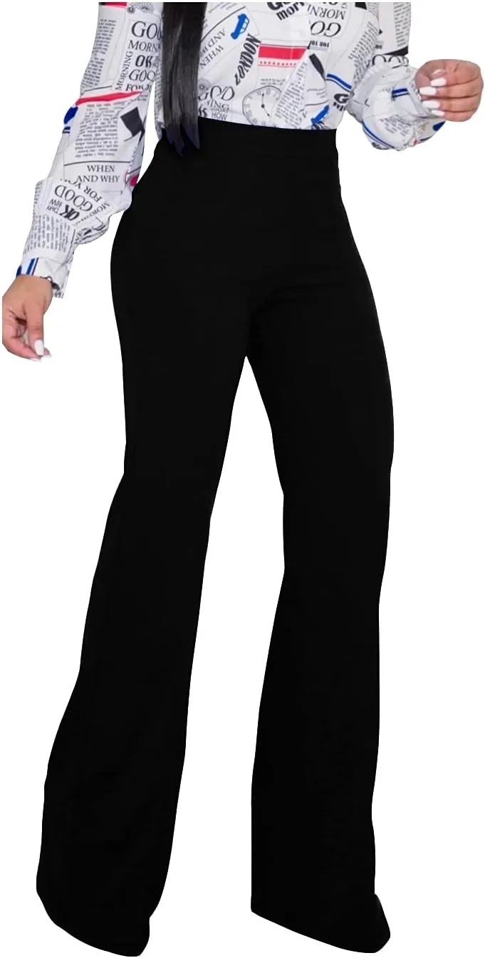 Women's High Waisted Stretchy Bootcut Pull On Dress Pants Casual Work Pants Fitted Trousers