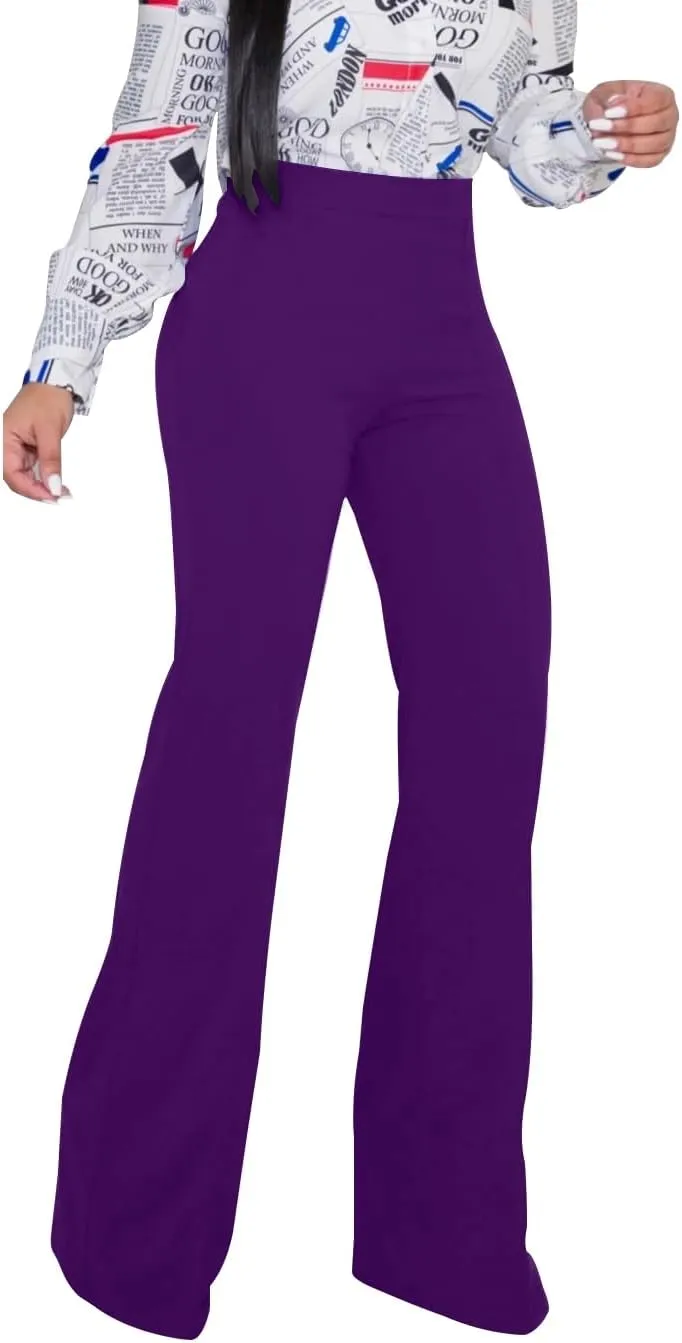Women's High Waisted Stretchy Bootcut Pull On Dress Pants Casual Work Pants Fitted Trousers