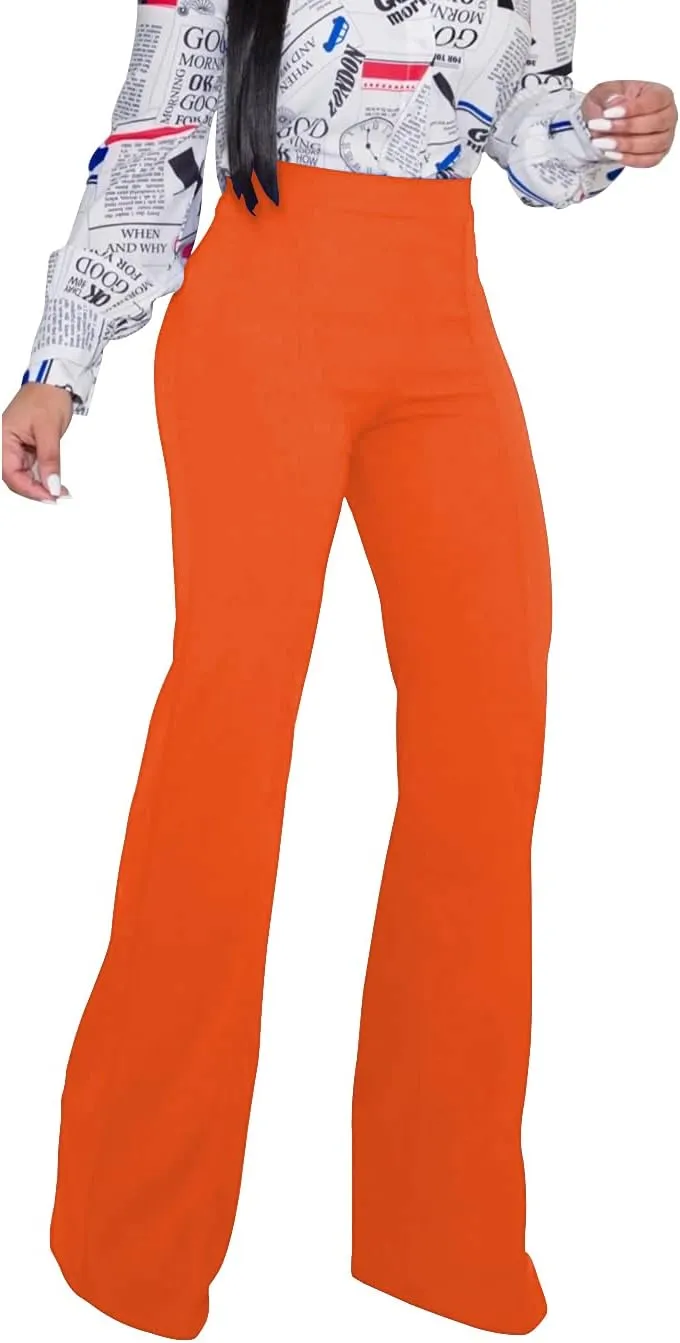 Women's High Waisted Stretchy Bootcut Pull On Dress Pants Casual Work Pants Fitted Trousers