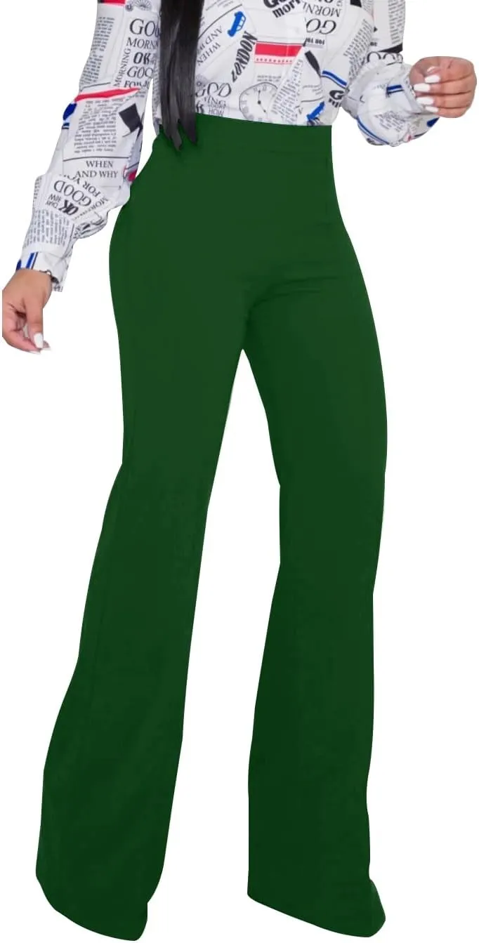 Women's High Waisted Stretchy Bootcut Pull On Dress Pants Casual Work Pants Fitted Trousers