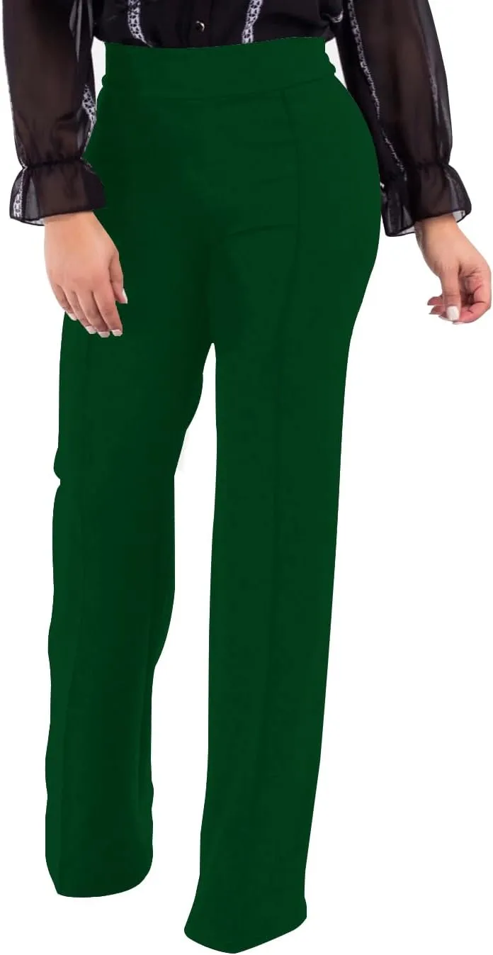 Women's High Waisted Stretchy Bootcut Pull On Dress Pants Casual Work Pants Fitted Trousers