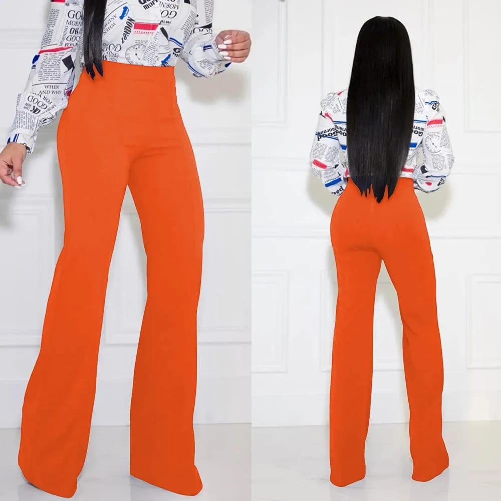 Women's High Waisted Stretchy Bootcut Pull On Dress Pants Casual Work Pants Fitted Trousers