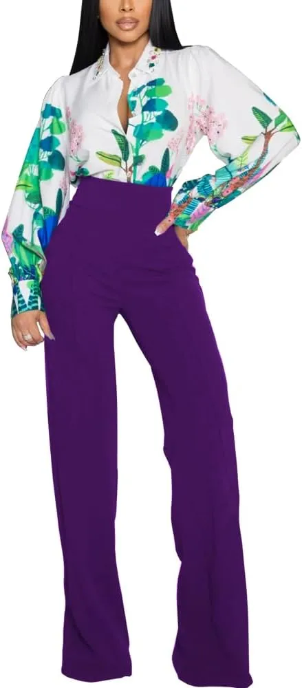 Women's High Waisted Stretchy Bootcut Pull On Dress Pants Casual Work Pants Fitted Trousers