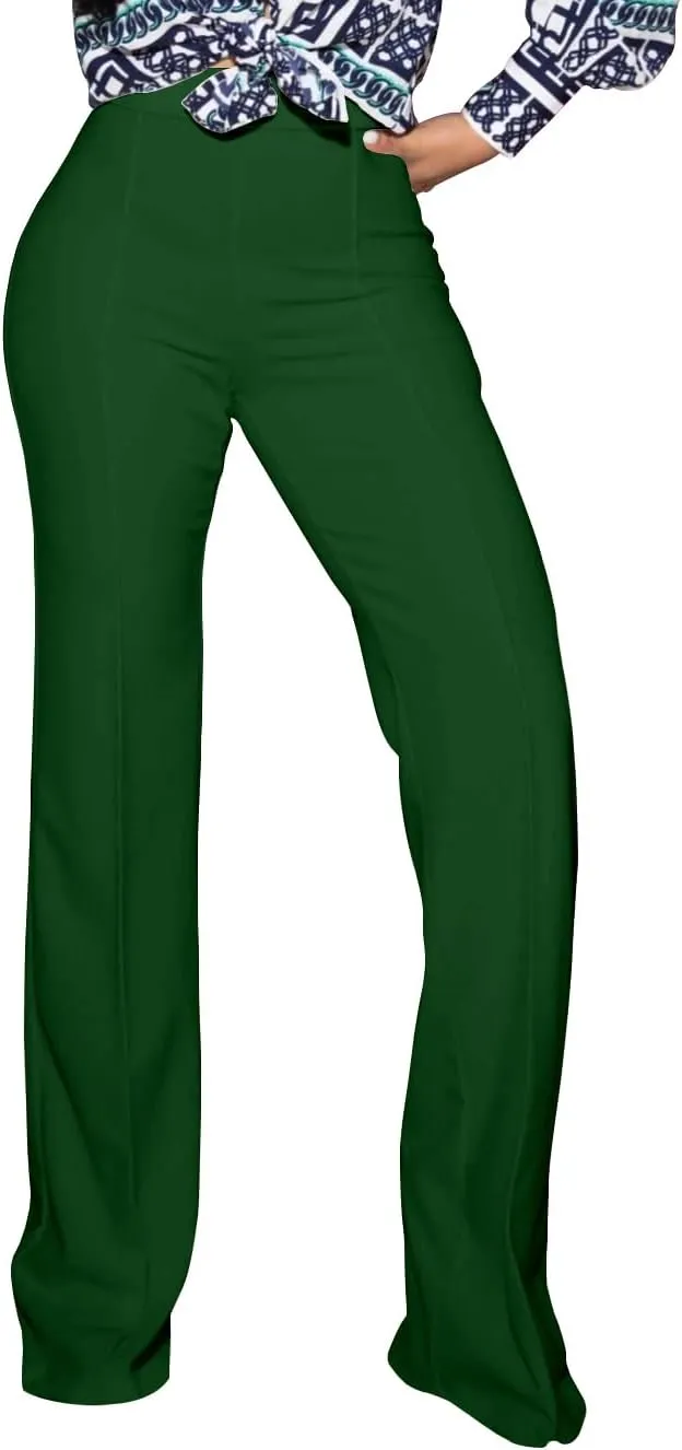 Women's High Waisted Stretchy Bootcut Pull On Dress Pants Casual Work Pants Fitted Trousers