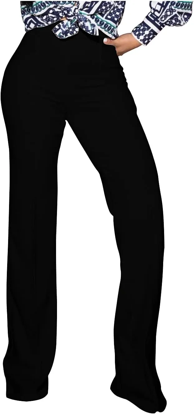 Women's High Waisted Stretchy Bootcut Pull On Dress Pants Casual Work Pants Fitted Trousers