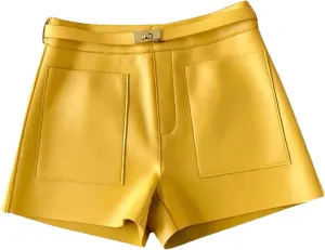 Womens Leather Leather Shorts High Waist All-Season Casual Belted Hot Pants