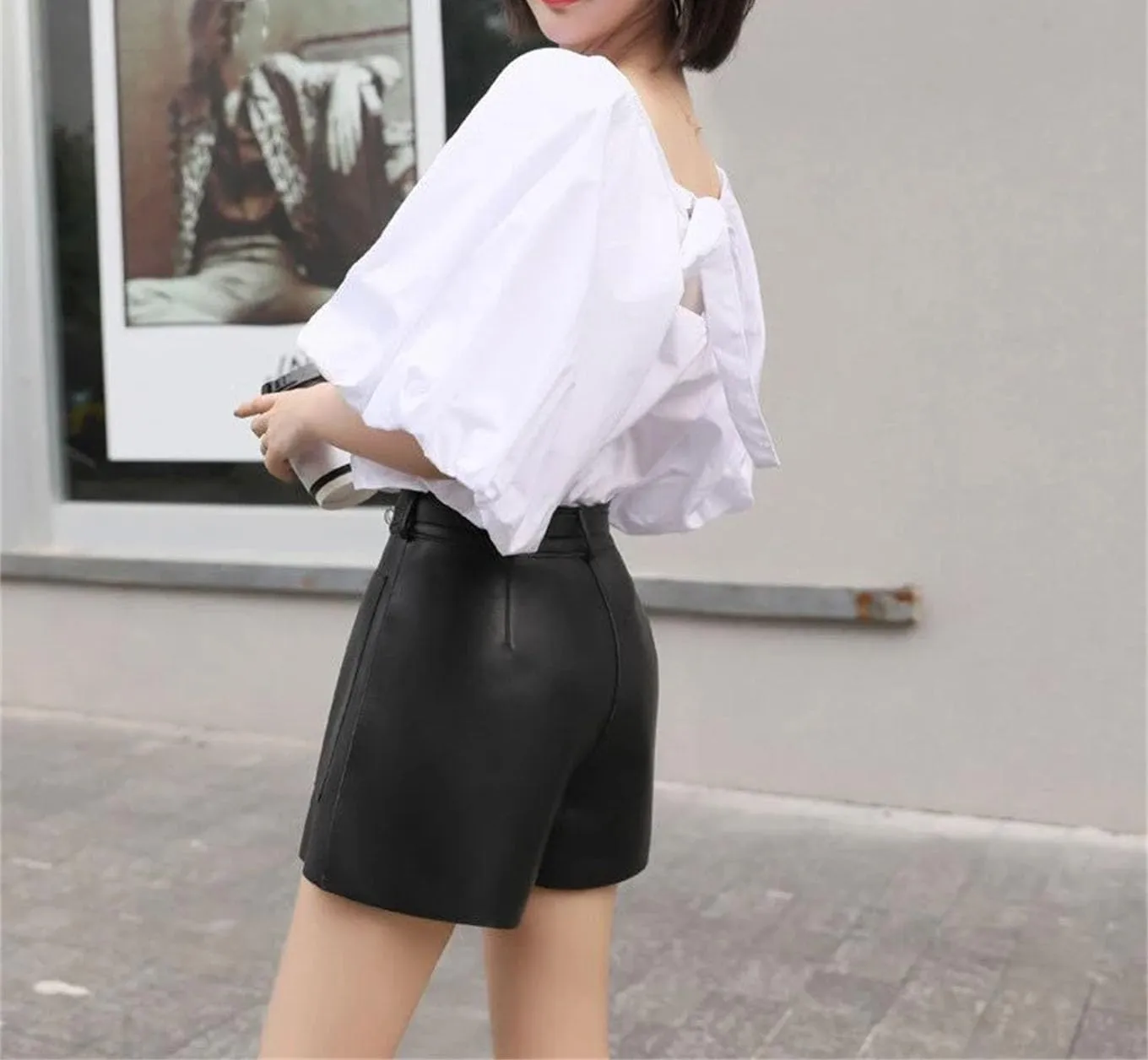 Womens Leather Leather Shorts High Waist All-Season Casual Belted Hot Pants