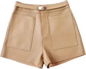 Womens Leather Leather Shorts High Waist All-Season Casual Belted Hot Pants