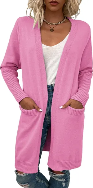 Women's Long Sleeve Knit Cardigan with Pocket Casual Open Front Sweater Coat