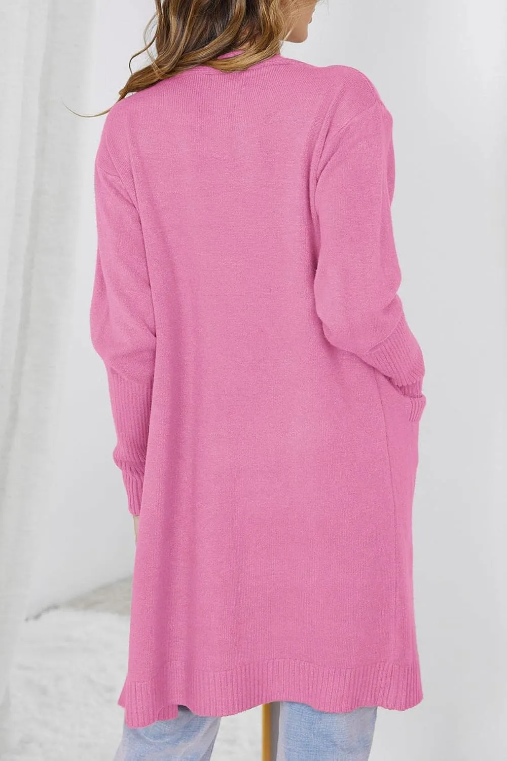 Women's Long Sleeve Knit Cardigan with Pocket Casual Open Front Sweater Coat