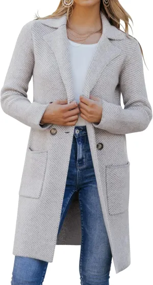 Womens Open Front Knit Cardigans Long Sleeve Casual Button Down Sweater Coat with Pockets