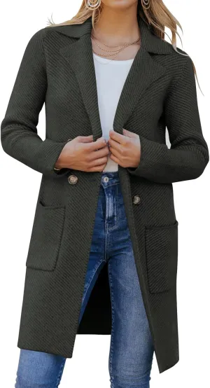 Womens Open Front Knit Cardigans Long Sleeve Casual Button Down Sweater Coat with Pockets
