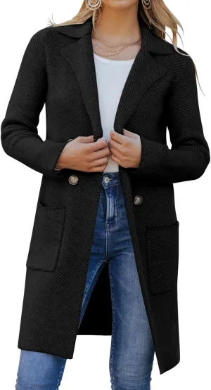 Womens Open Front Knit Cardigans Long Sleeve Casual Button Down Sweater Coat with Pockets