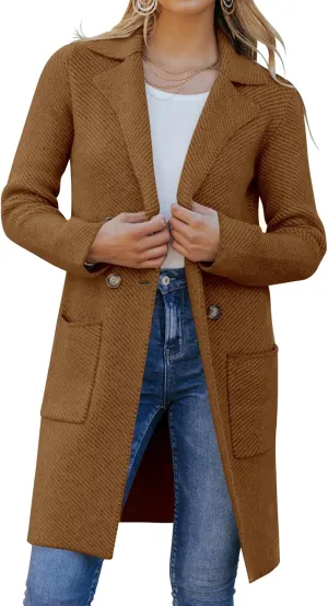 Womens Open Front Knit Cardigans Long Sleeve Casual Button Down Sweater Coat with Pockets