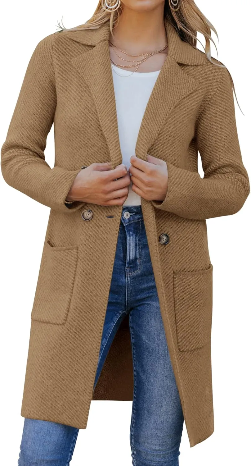 Womens Open Front Knit Cardigans Long Sleeve Casual Button Down Sweater Coat with Pockets