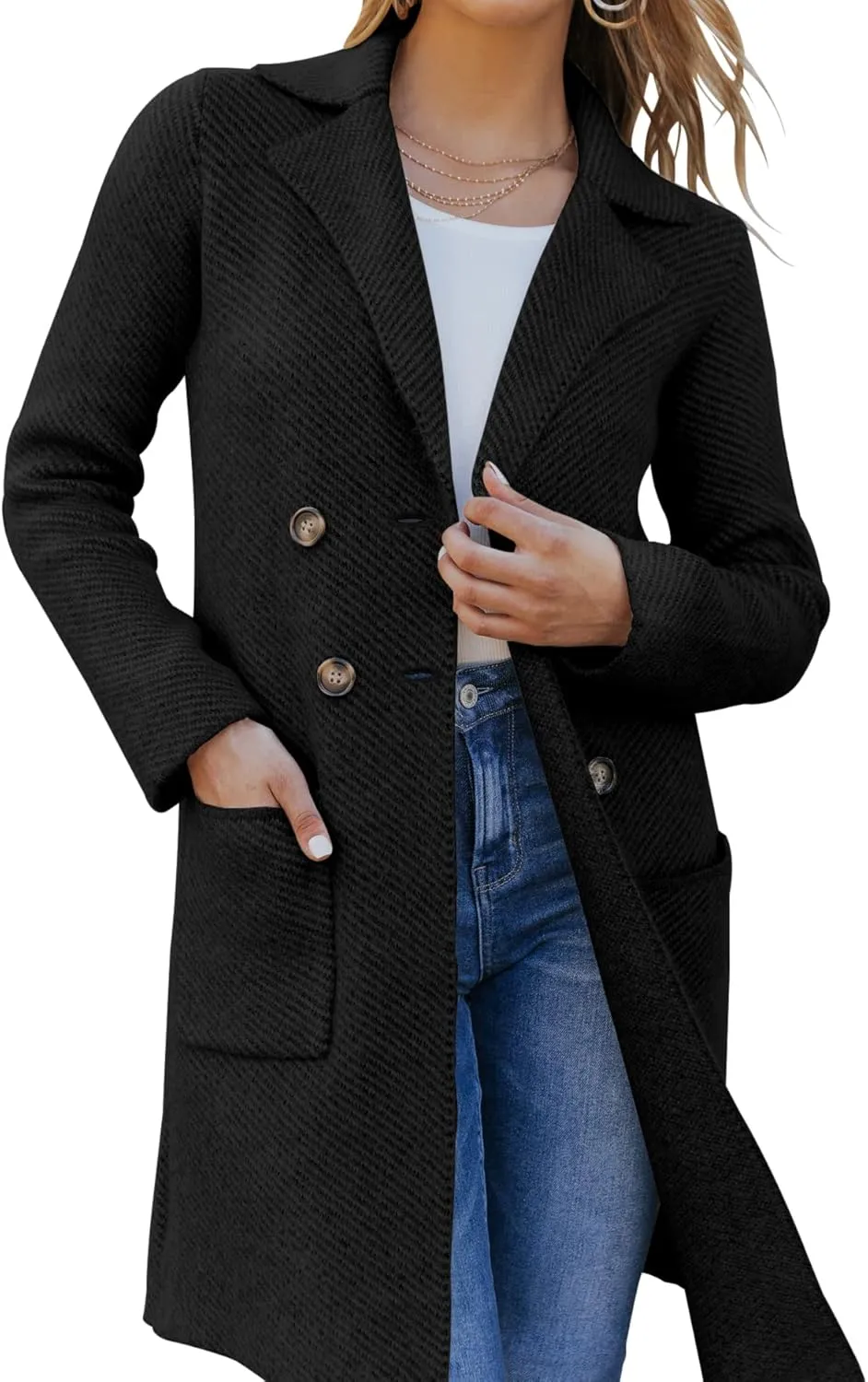 Womens Open Front Knit Cardigans Long Sleeve Casual Button Down Sweater Coat with Pockets