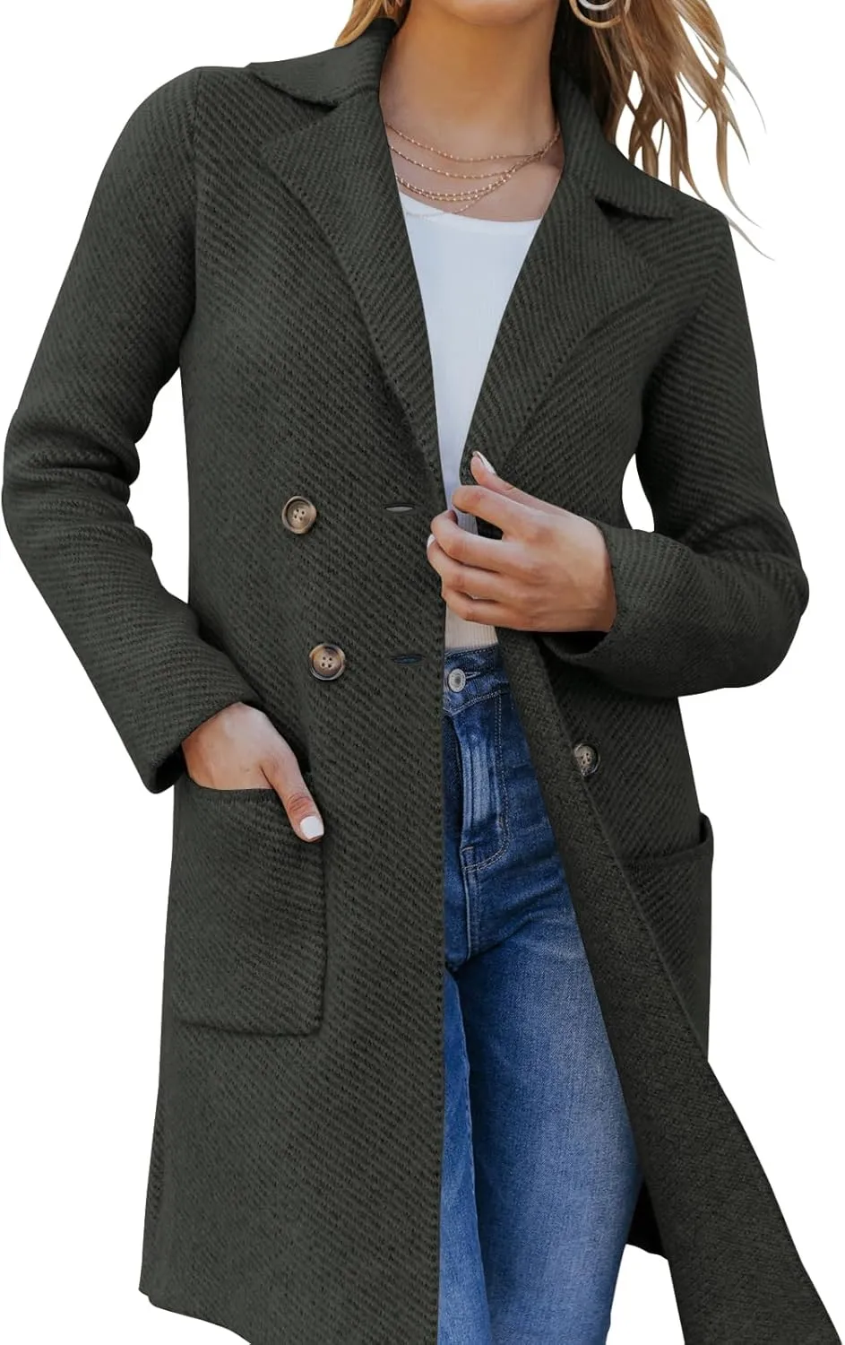 Womens Open Front Knit Cardigans Long Sleeve Casual Button Down Sweater Coat with Pockets