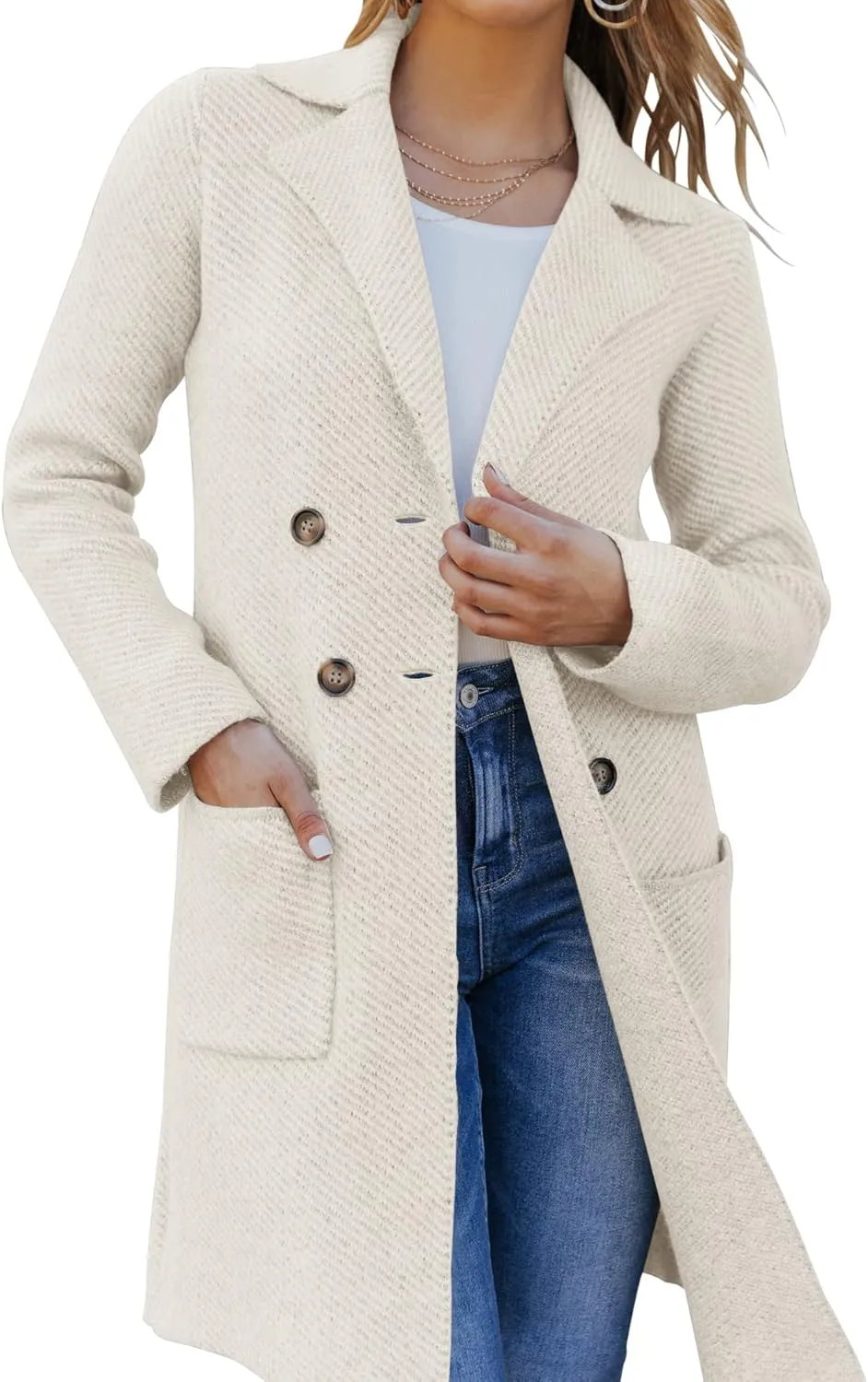 Womens Open Front Knit Cardigans Long Sleeve Casual Button Down Sweater Coat with Pockets