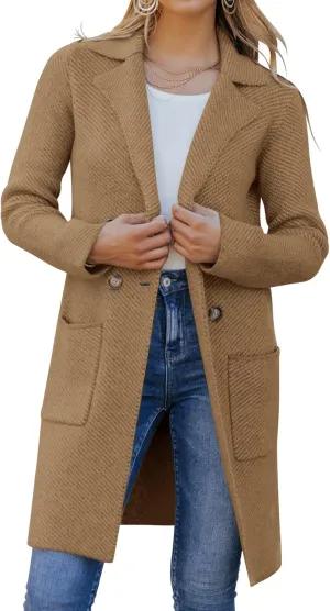 Womens Open Front Knit Cardigans Long Sleeve Casual Button Down Sweater Coat with Pockets
