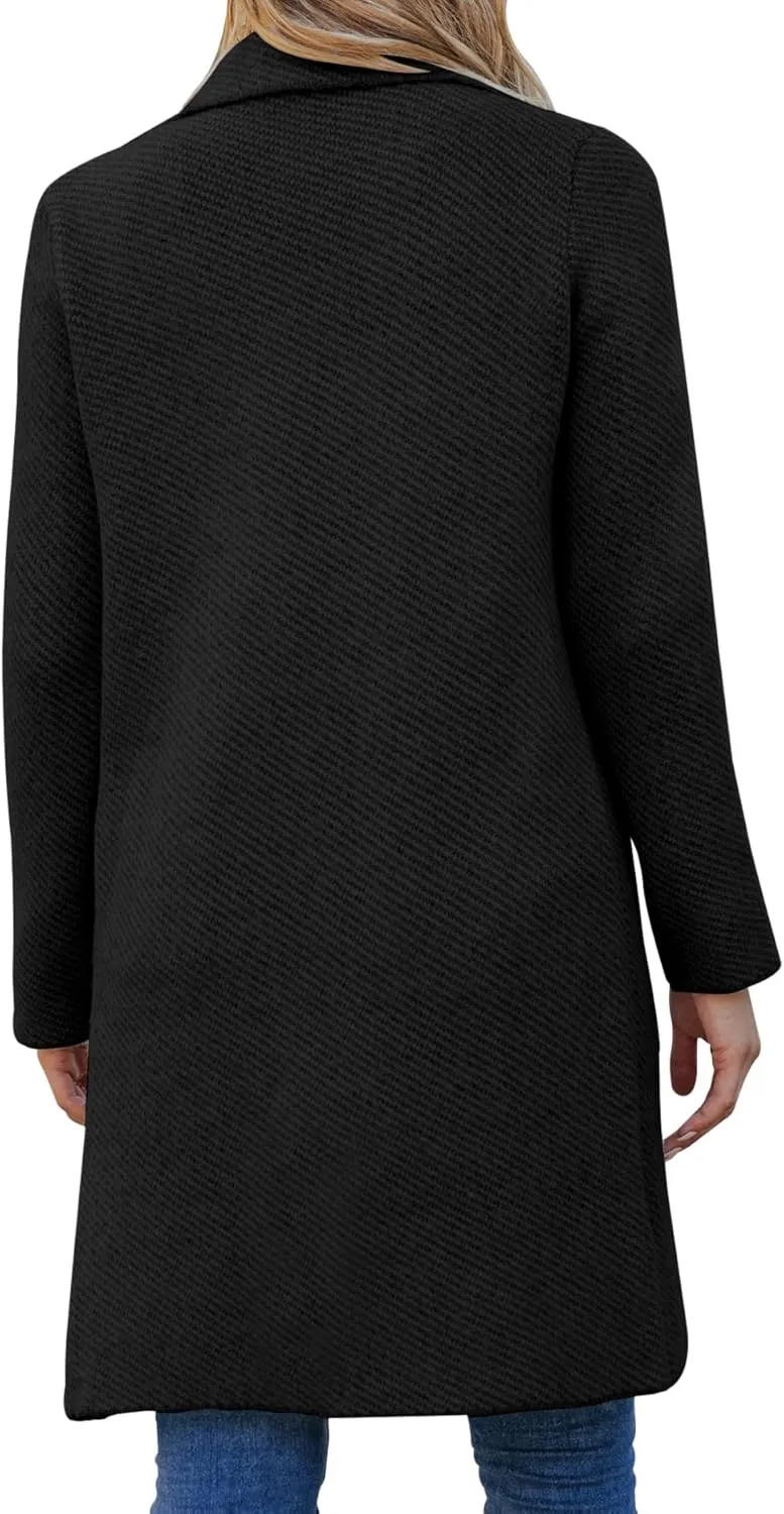 Womens Open Front Knit Cardigans Long Sleeve Casual Button Down Sweater Coat with Pockets