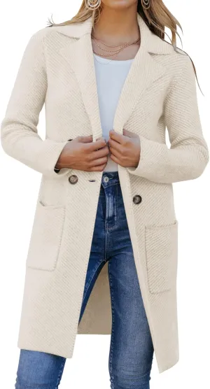 Womens Open Front Knit Cardigans Long Sleeve Casual Button Down Sweater Coat with Pockets