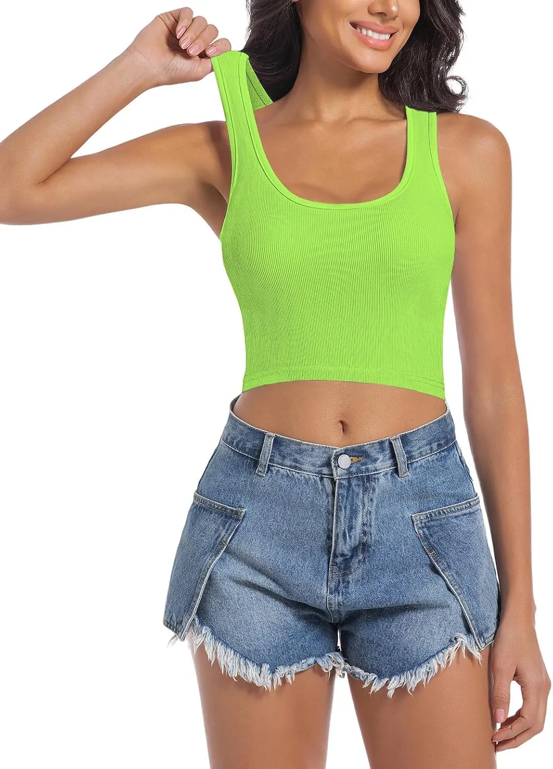 Women's Sleeveless Ribbed Crop Tops Crew Neck Stretchy Casual Basic Fitted Tank Top