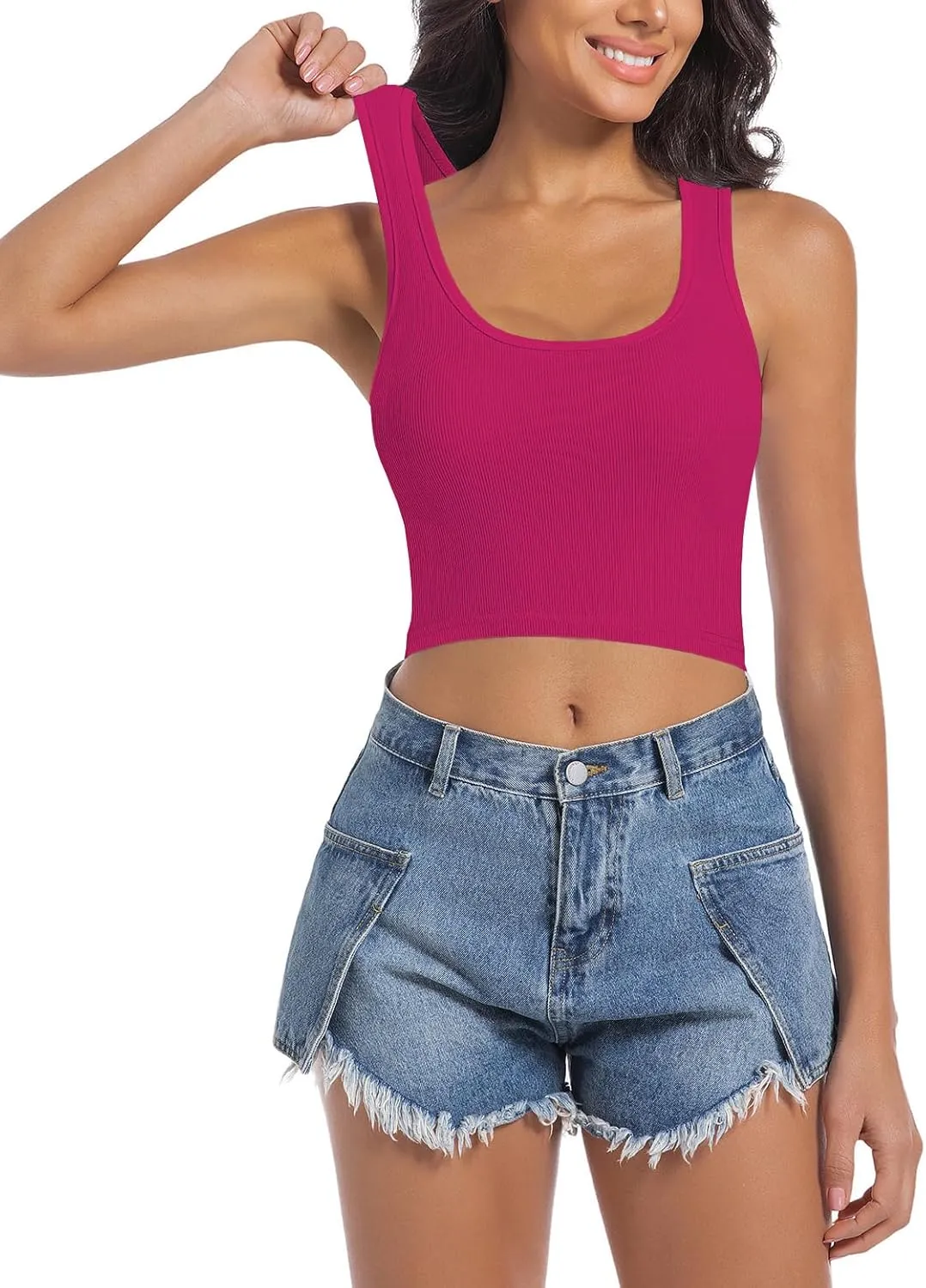 Women's Sleeveless Ribbed Crop Tops Crew Neck Stretchy Casual Basic Fitted Tank Top