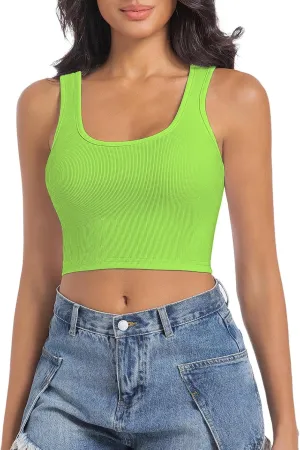 Women's Sleeveless Ribbed Crop Tops Crew Neck Stretchy Casual Basic Fitted Tank Top