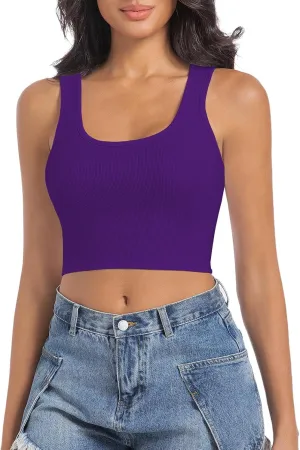 Women's Sleeveless Ribbed Crop Tops Crew Neck Stretchy Casual Basic Fitted Tank Top