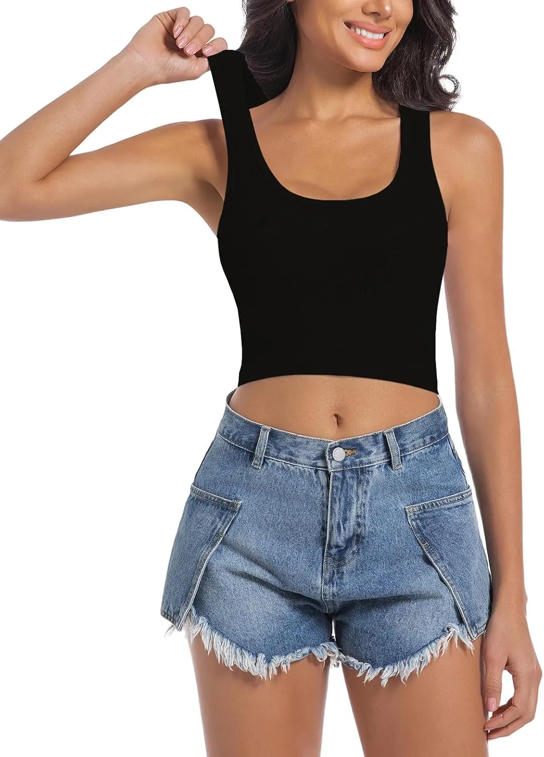 Women's Sleeveless Ribbed Crop Tops Crew Neck Stretchy Casual Basic Fitted Tank Top