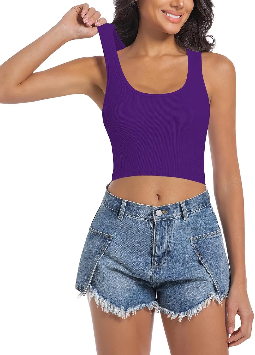 Women's Sleeveless Ribbed Crop Tops Crew Neck Stretchy Casual Basic Fitted Tank Top