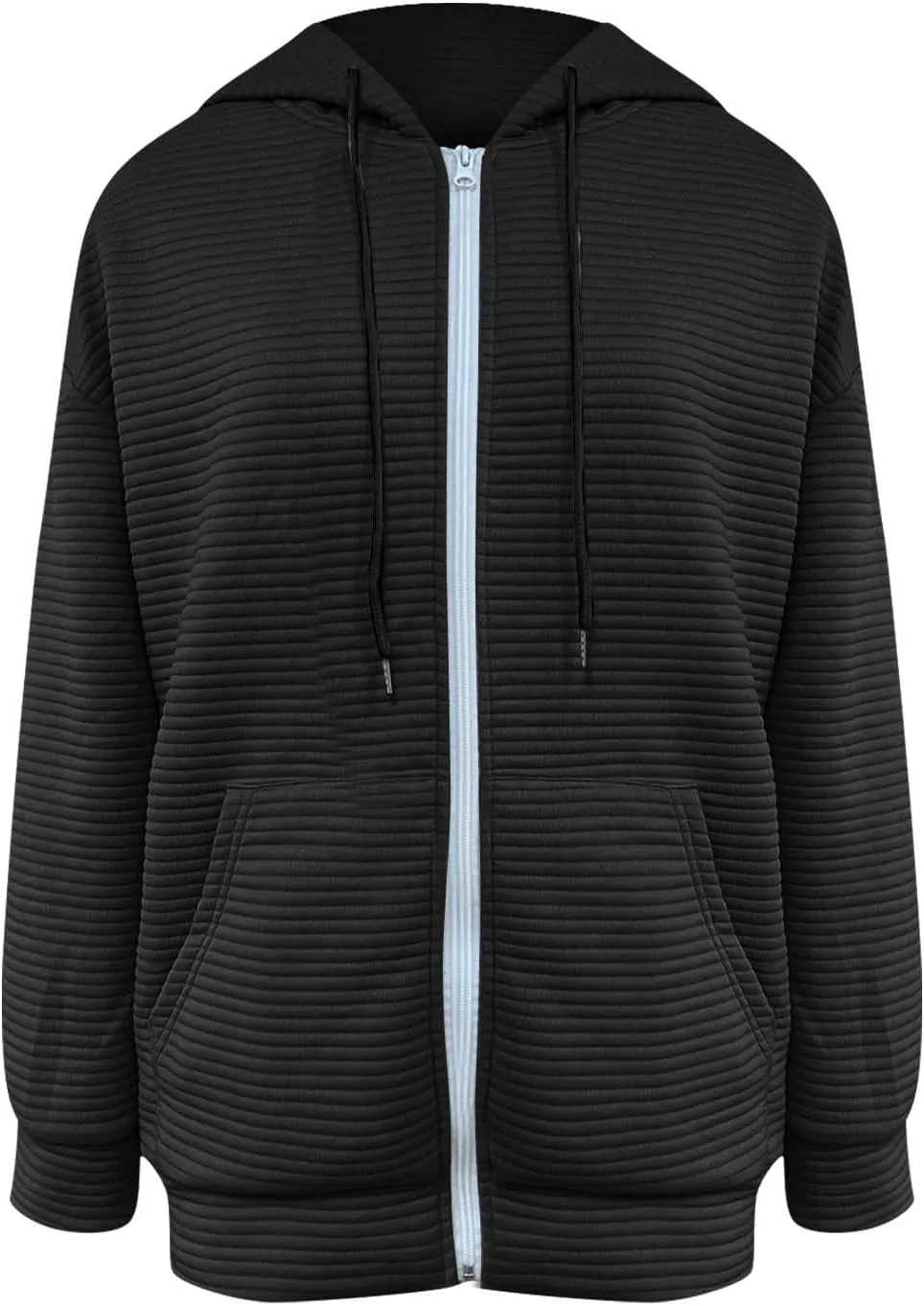 Womens Waffle Knit Hooded Jackets Full Zip Drawstring Hoodies Pullover Oversized Sweatshirt Trendy Fall Outfits