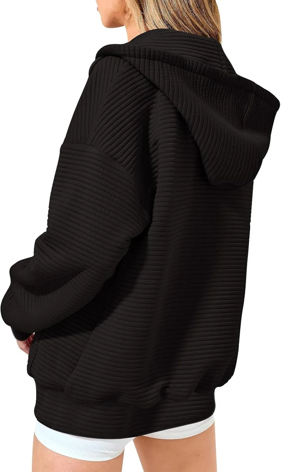 Womens Waffle Knit Hooded Jackets Full Zip Drawstring Hoodies Pullover Oversized Sweatshirt Trendy Fall Outfits