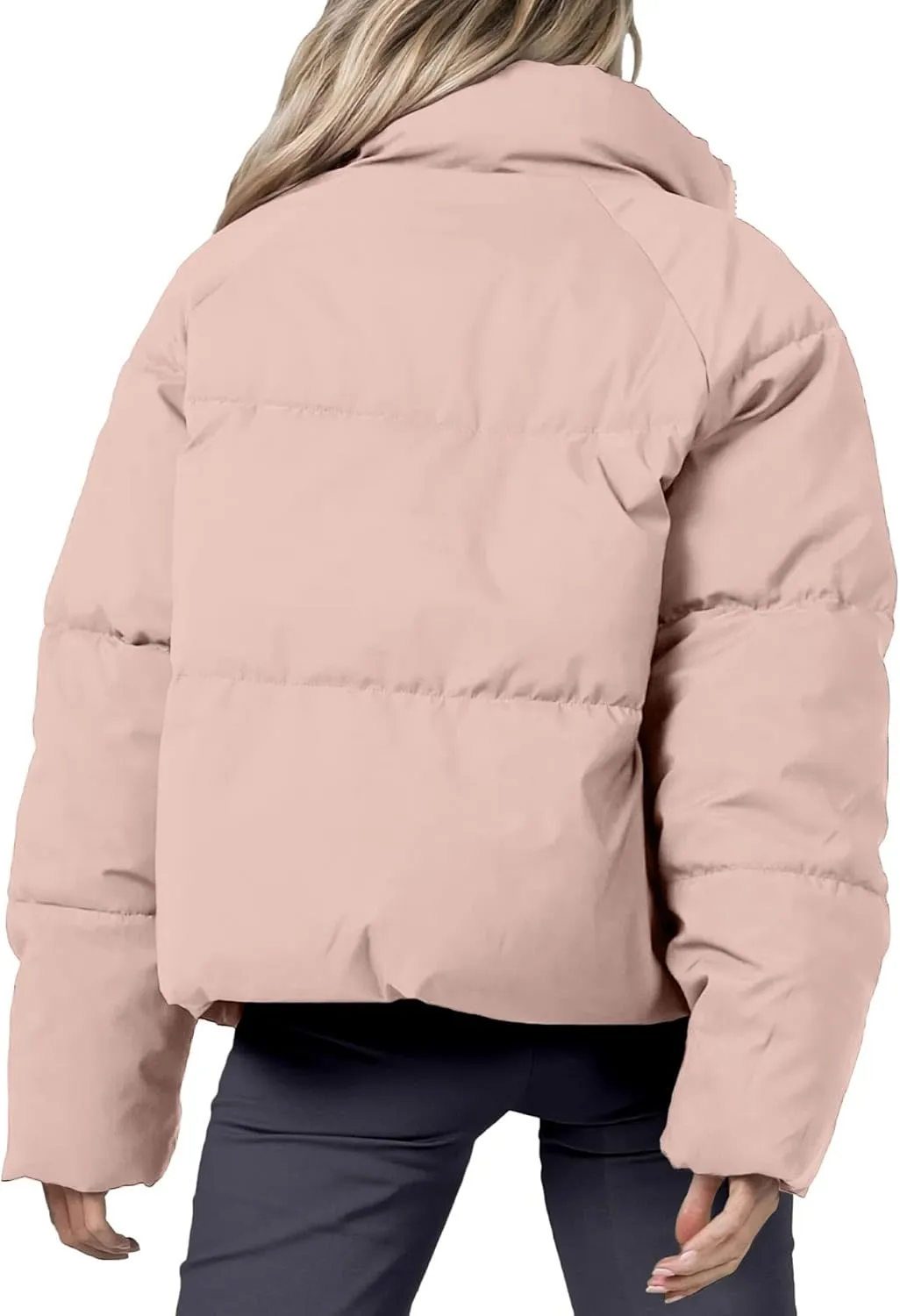 Women's Winter Cropped Puffer Jacket 2023 Long Sleeve Lightweight Zip Short Jacket Coat with Pockets
