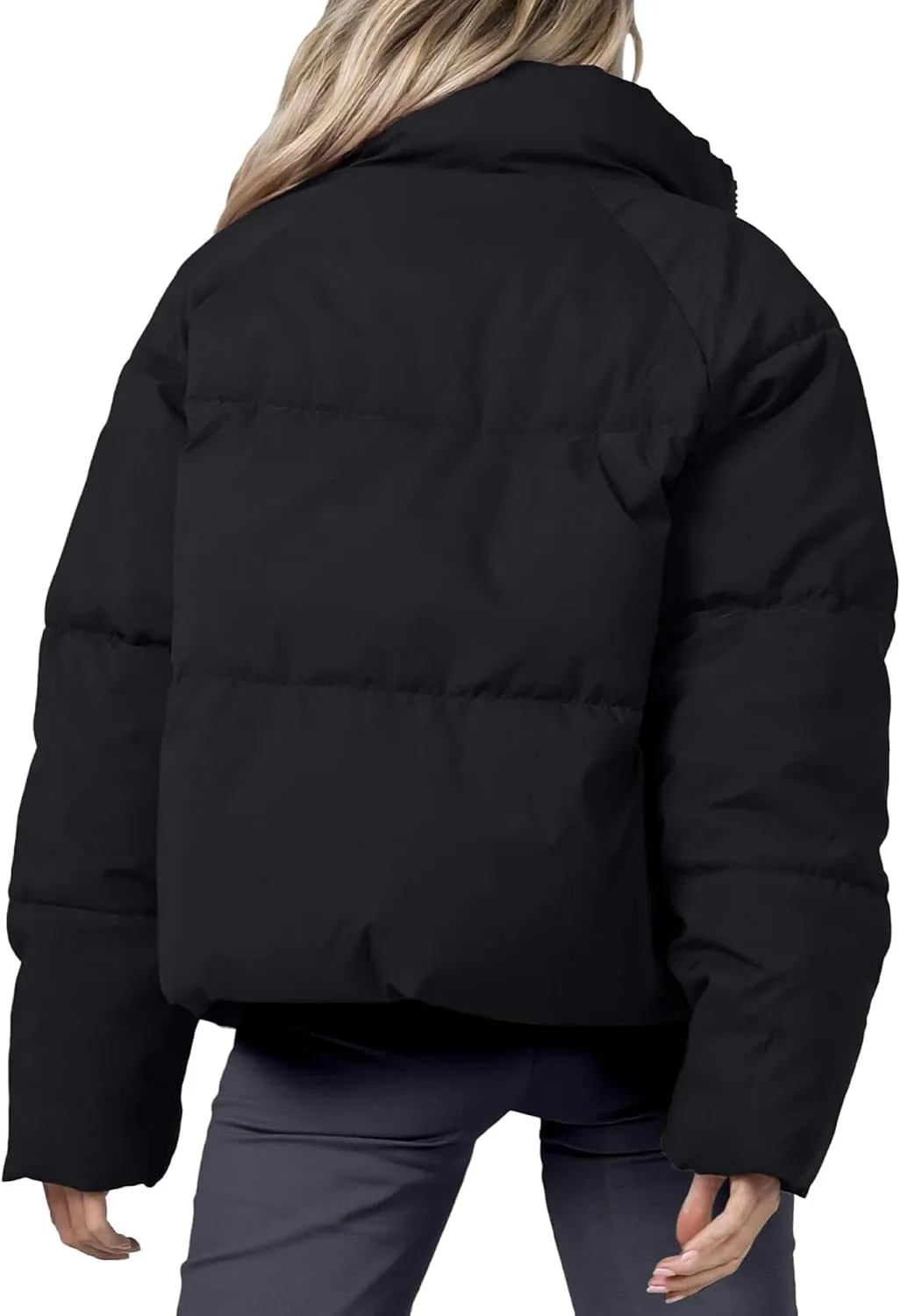 Women's Winter Cropped Puffer Jacket 2023 Long Sleeve Lightweight Zip Short Jacket Coat with Pockets